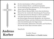 Traueranzeige Andreas Korber