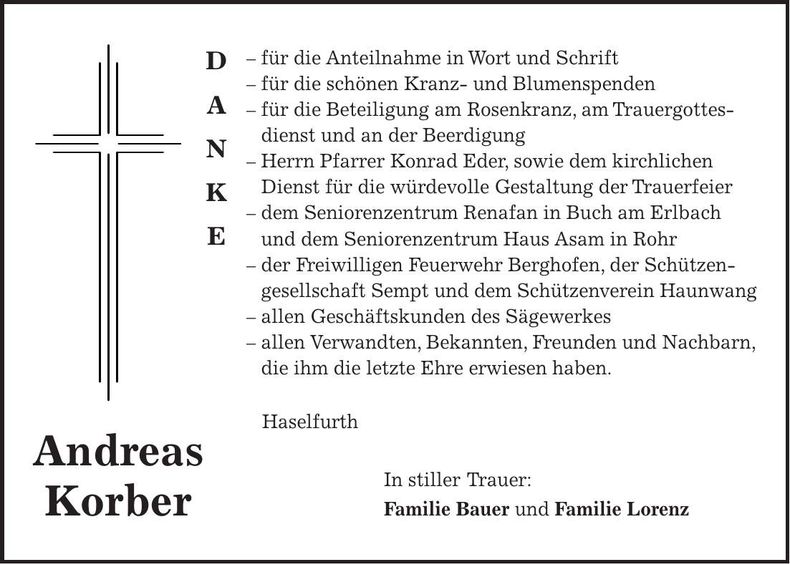 Traueranzeige Andreas Korber