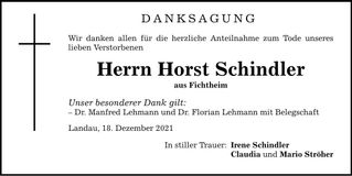 Traueranzeige Horst Schindler