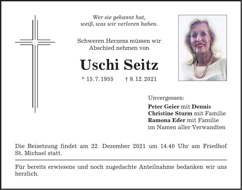 Traueranzeige Uschi Seitz