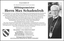Traueranzeige Max Schadenfroh