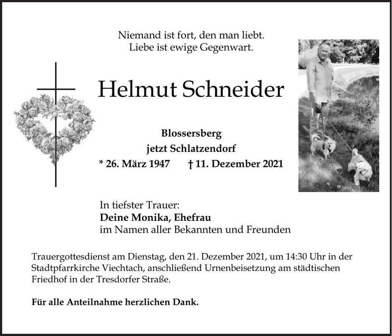 Traueranzeige Helmut Schneider