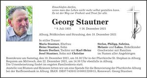 Traueranzeige Georg Stautner