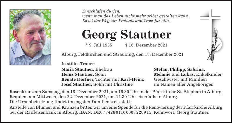 Traueranzeige Georg Stautner