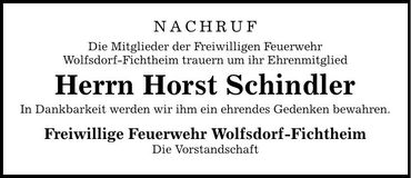 Traueranzeige Horst Schindler