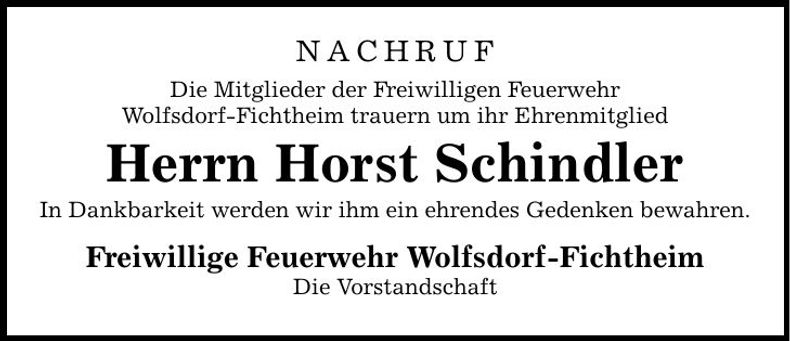 Traueranzeige Horst Schindler