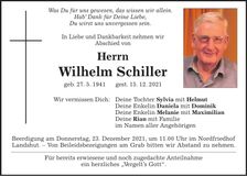 Traueranzeige Wilhelm Schiller