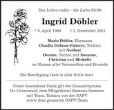 Traueranzeige Ingrid Döbler