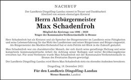 Traueranzeige Max Schadenfroh