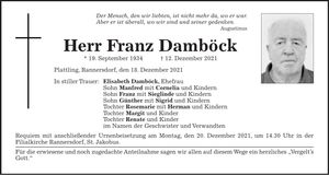 Traueranzeige Franz Damböck