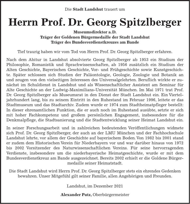 Traueranzeige Georg Prof. Dr. Spitzlberger