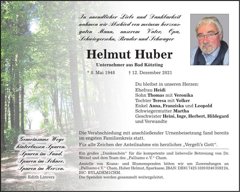 Traueranzeige Helmut Huber