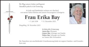 Traueranzeige Erika Bay