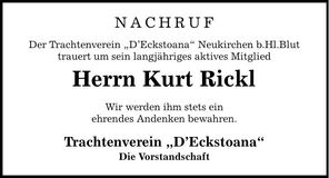 Traueranzeige Kurt Rickl