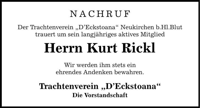 Traueranzeige Kurt Rickl