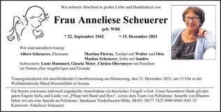 Traueranzeige Anneliese Scheurer