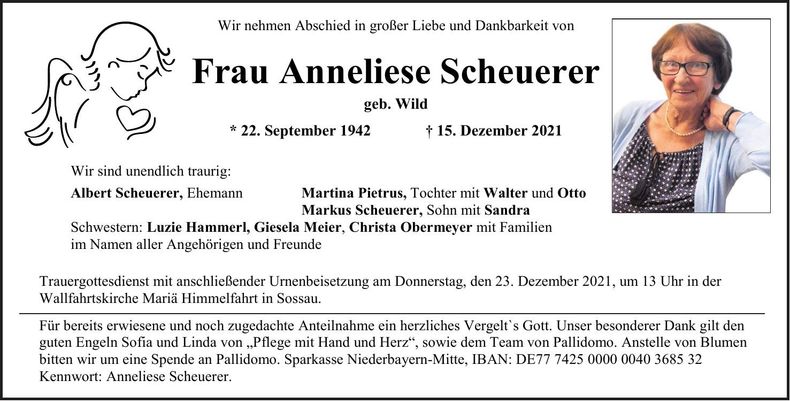 Traueranzeige Anneliese Scheurer