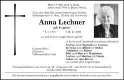 Traueranzeige Anna Lechner