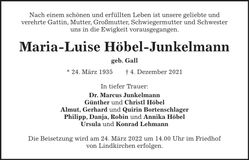 Traueranzeige Maria-Luise Höbel-Junkelmann