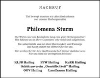 Traueranzeige Philomena Sturm