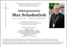 Traueranzeige Max Schadenfroh