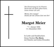 Traueranzeige Margot Meier