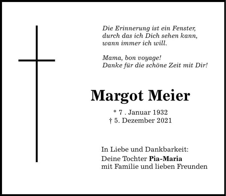 Traueranzeige Margot Meier