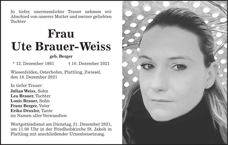 Traueranzeige Ute Brauer-Weiss