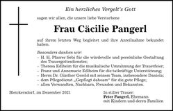 Traueranzeige Cäcilie Pangerl