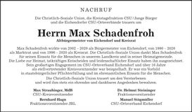 Traueranzeige Max Schadenfroh