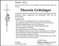 Traueranzeige Theresia Grötzinger