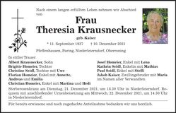 Traueranzeige Theresia Krausnecker