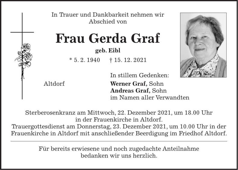 Traueranzeige Gerda Graf