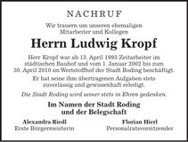 Traueranzeige Ludwig Kropf
