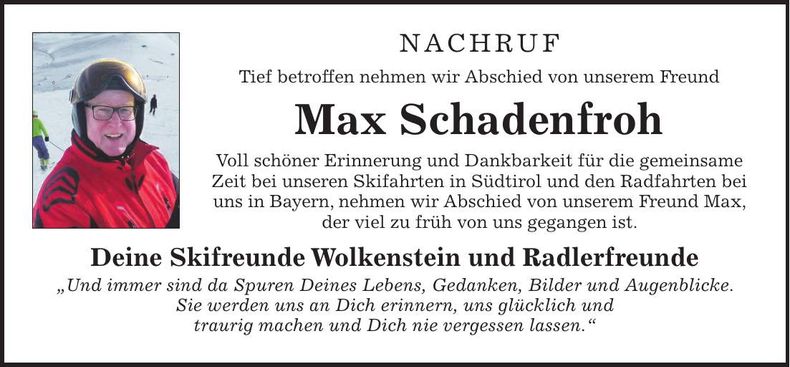 Traueranzeige Max Schadenfroh