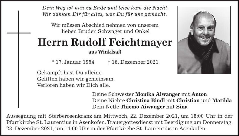 Traueranzeige Rudolf Feichtmayer