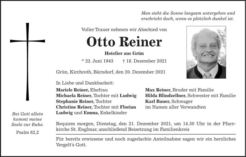 Traueranzeige Otto Reiner