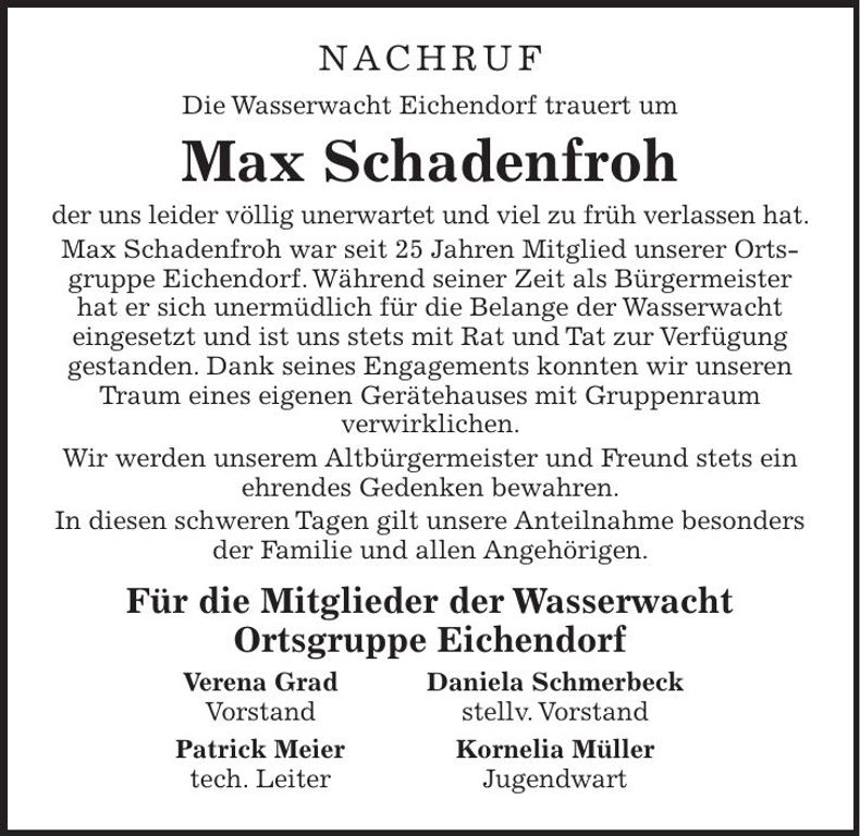 Traueranzeige Max Schadenfroh