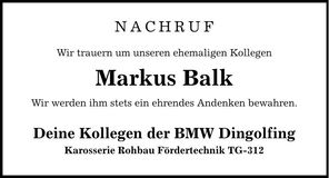 Traueranzeige Markus Balk