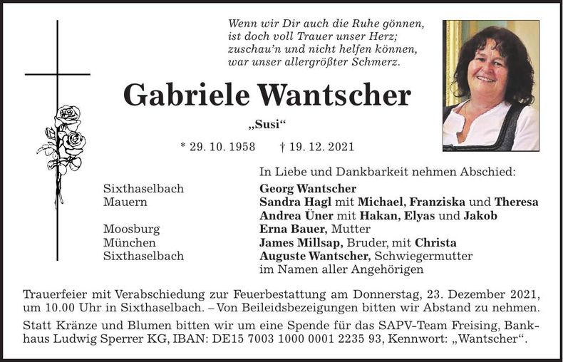 Traueranzeige Gabriele Wantscher