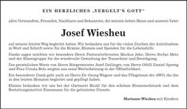 Traueranzeige Josef Wiesheu
