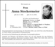 Traueranzeige Anna Steckermeier