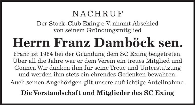 Traueranzeige Franz Damböck