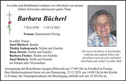 Traueranzeige Barbara Bücherl