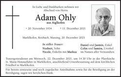 Traueranzeige Adam Ohly