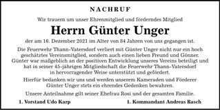 Traueranzeige Günter Unger