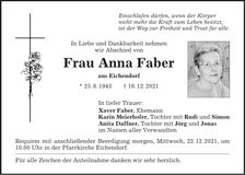 Traueranzeige Anna Faber