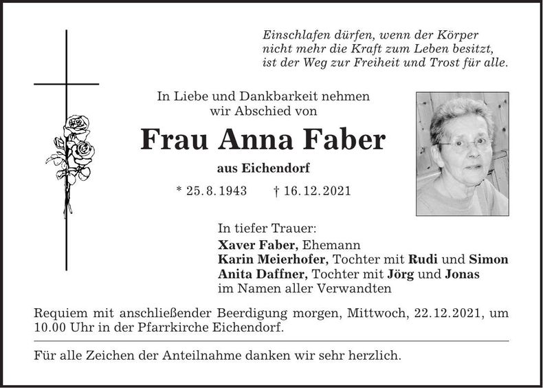 Traueranzeige Anna Faber