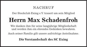 Traueranzeige Max Schadenfroh
