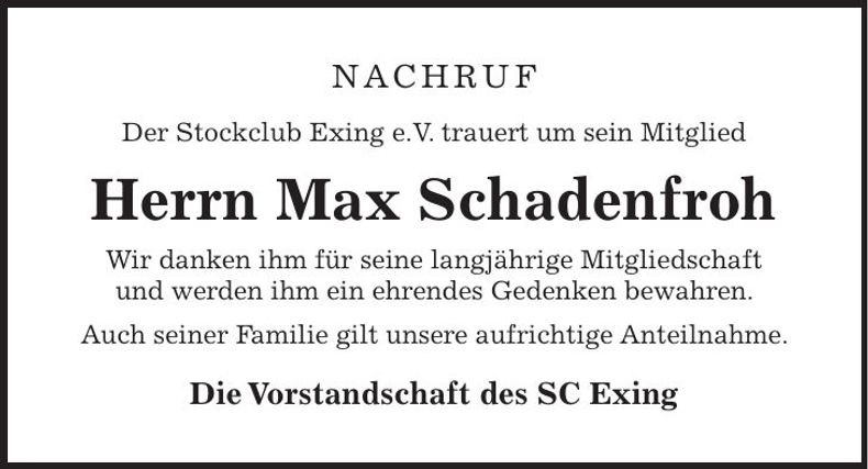Traueranzeige Max Schadenfroh